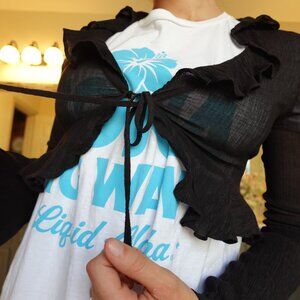 WEST OF MELROSE Sheer Ruffle Womens Long Sleeve Top